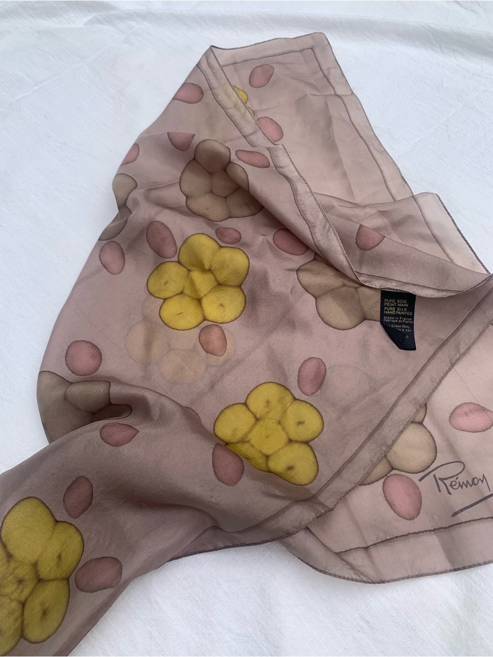 Vintage Holt Renfrew Remoy d'Urville Hand Painted Silk Scarf Made inFrance GREEN - Picture 6 of 8